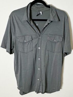 Ibex Men's Button Down Shirt Short Sleeve Polo Grey Merino Wool Medium